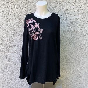 99 Jane Street Embroidered Floral Black Pullover Sweater Blouse